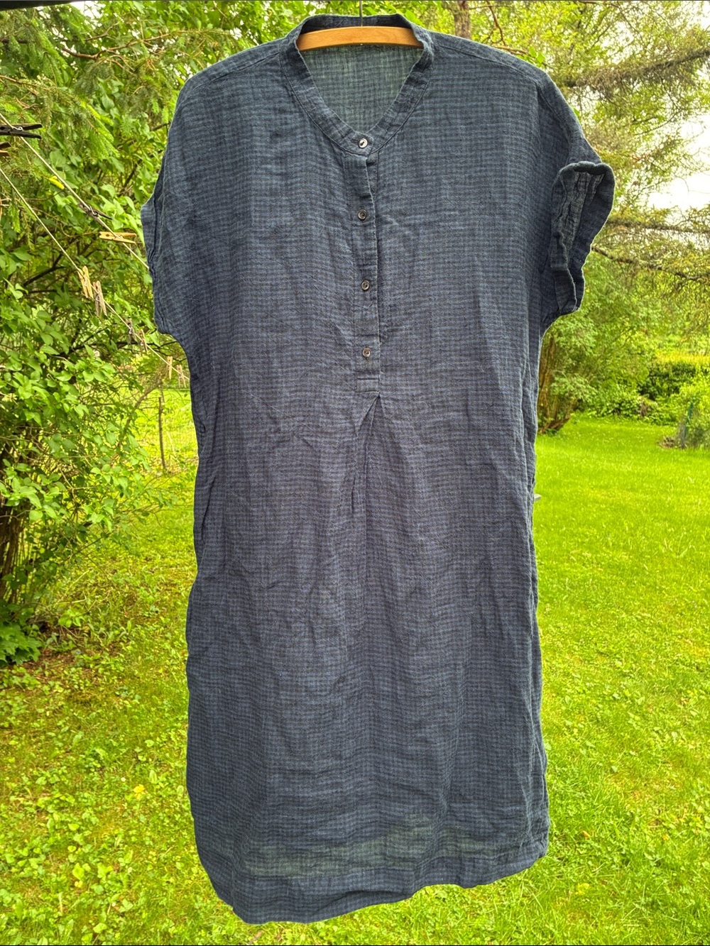 Navy Short Sleeve Button Henley Dress
